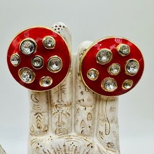 Elegant Vintage Red and Gold Earrings with Crystal Accents